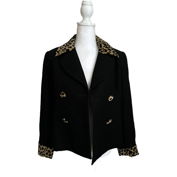 Vintage Bloomingdales Double Breasted Blazer Wool Leopard Animal Print Size 4 - Picture 4 of 9